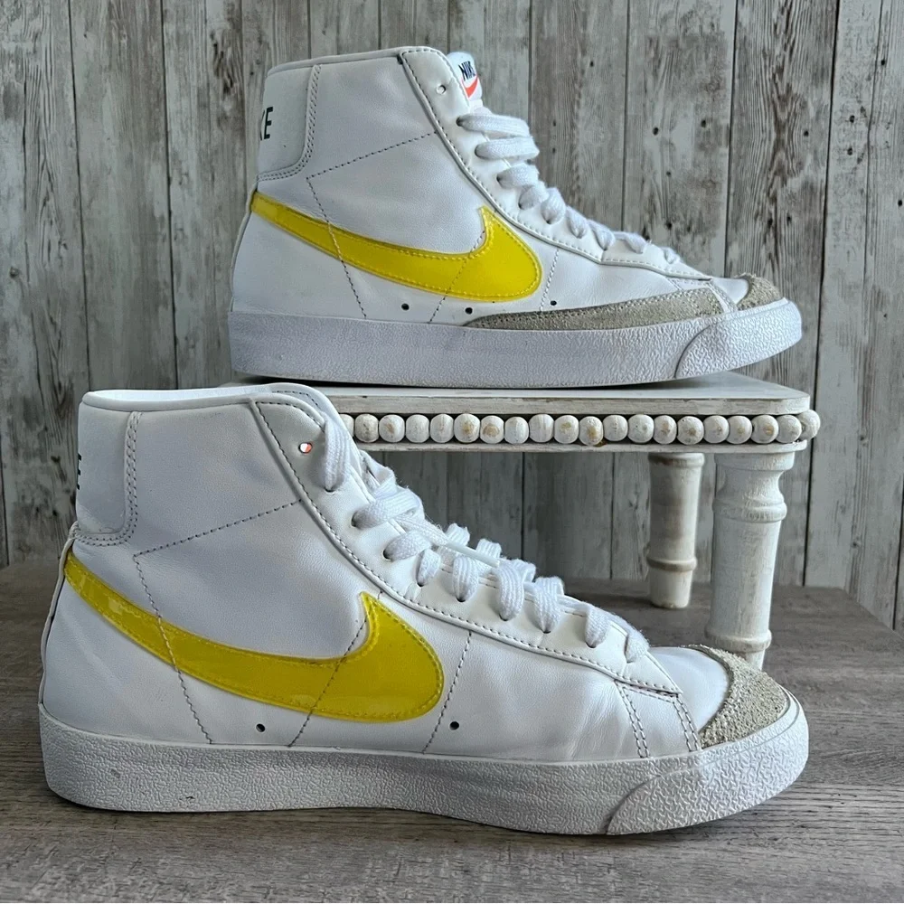 Nike Blazer 77 Mid White and Yellow High-Tops Unisex Mens 8.5, Womens 10